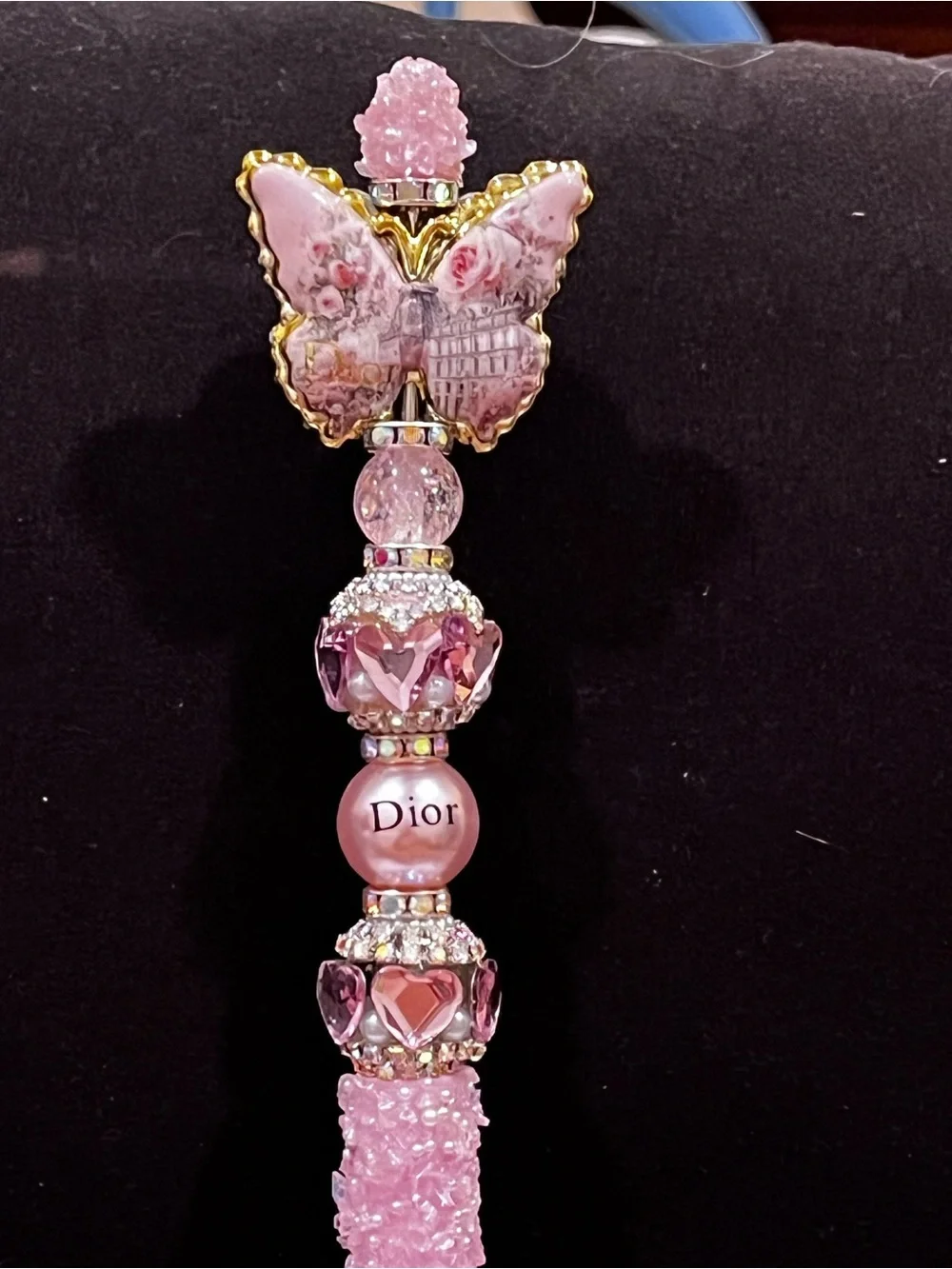 Designer inspired Pink and gold Butterfly focal fancy beaded Beaded pen!